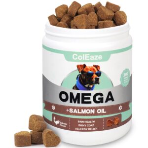 salmon oil for dogs 200 chews omega 3 fish oil for dogs - skin and coat supplement for dog allergy and itch relief - reducing dry itchy skin shedding hot spots - salmon flavor