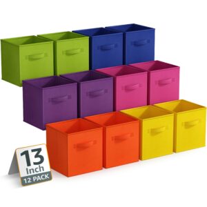 sorbus 13 inch storage bins - sturdy collapsible fabric storage cubes with handle - 12 foldable baskets for organizing clothes, toys, books - storage baskets for shelves, closets