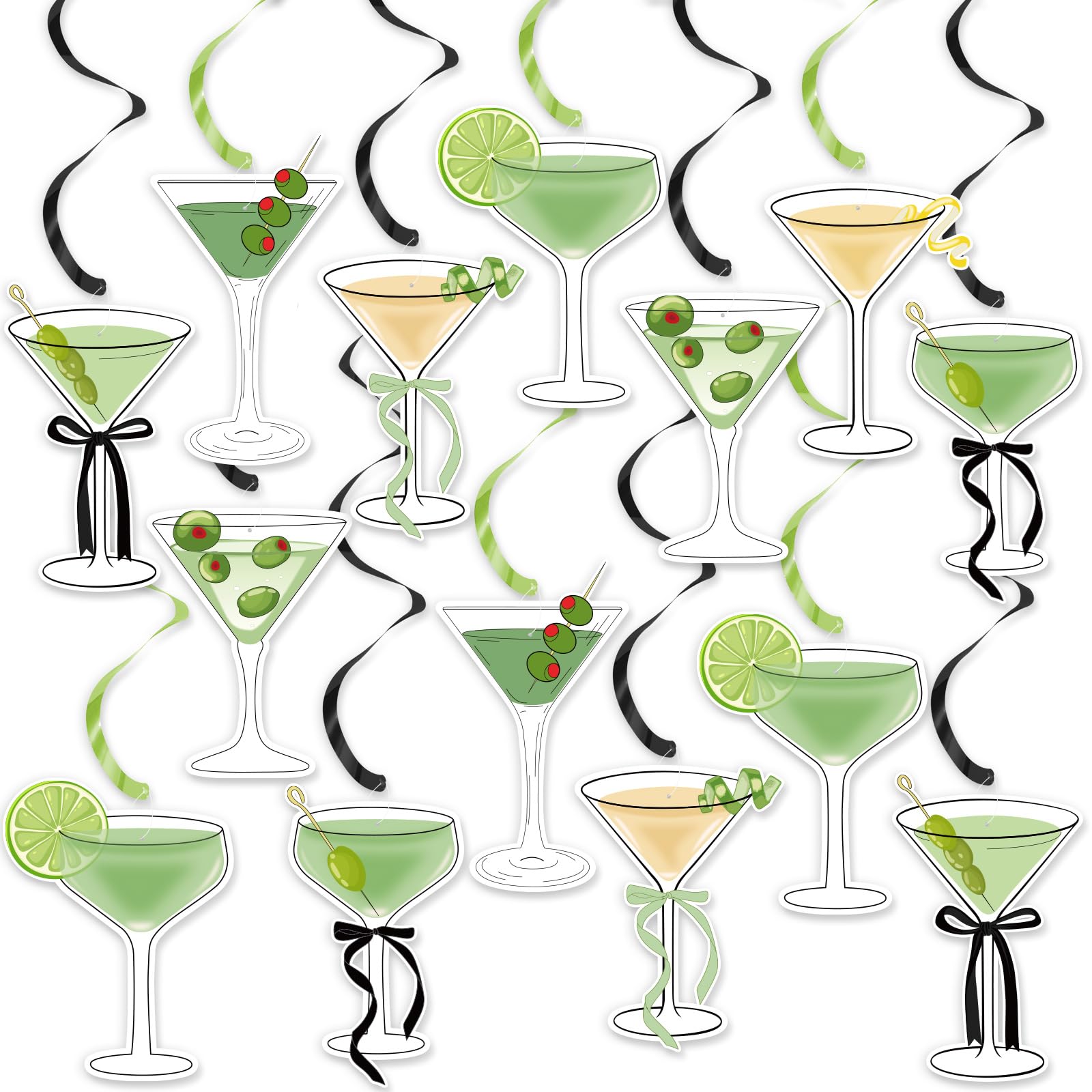 Martini Party Hanging Decorations, Martini Cocktail Cups Party Swirls Decorations for A Tini Bit Older Birthday Party Decorations, Martini Bachelorette Bridal Shower Party, Tini Bar Party Decorations