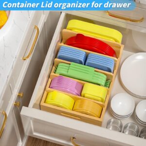 Kiasthome Bamboo Lid Organizers Inside Cabine, Lid Organizer Kitchen Cabinet Organizer with 5 Adjustable Dividers, Food Container Plastic Lids Organizer Holders for Drawer Pantry, Nature