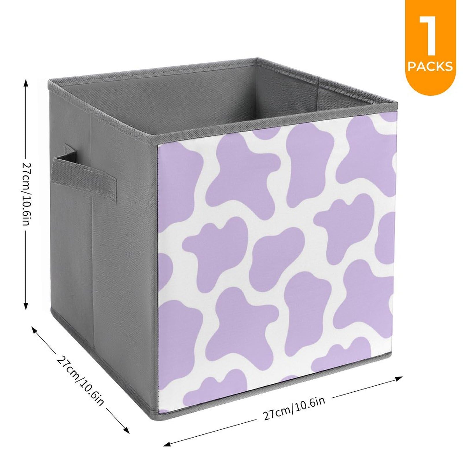 OPOZSDF Collapsible Storage Bin 10.6 x10.6 Inch Decorative Cube Organizers, Storage Basket Bin Compatible with Cow Print Purple Cube Box with Handles, 1 Pack