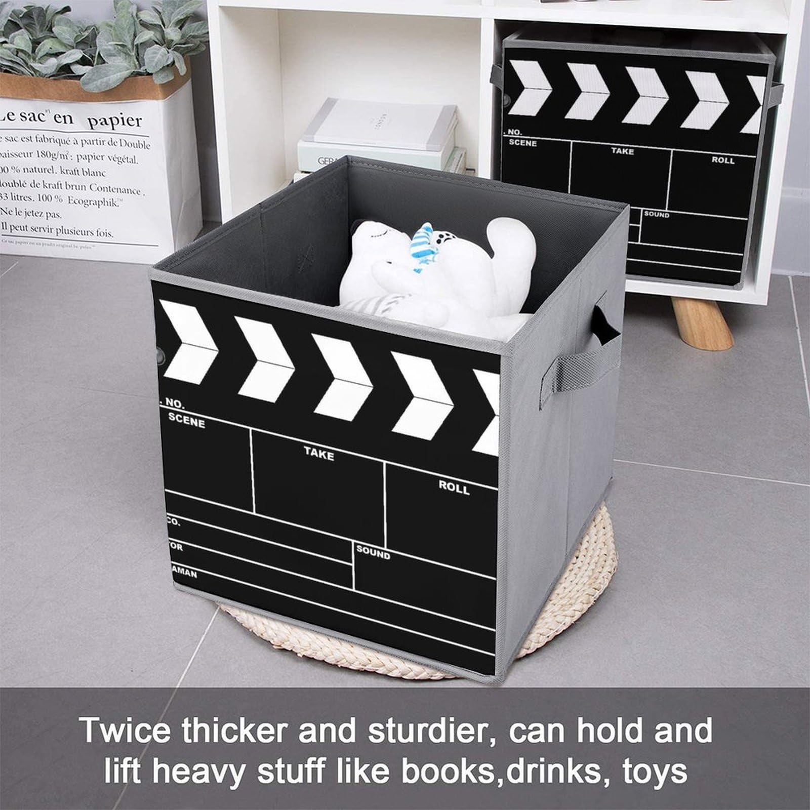 OPOZSDF Collapsible Storage Cubes with Handles, 10.6 Inch Storage Basket Compatible with Movie Clapboard Storage Bins Decorative for Cube Shelf Organizer