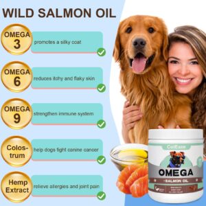 Salmon Oil for Dogs 200 Chews Omega 3 Fish Oil for Dogs - Skin and Coat Supplement for Dog Allergy and Itch Relief - Reducing Dry Itchy Skin Shedding Hot Spots - Salmon Flavor