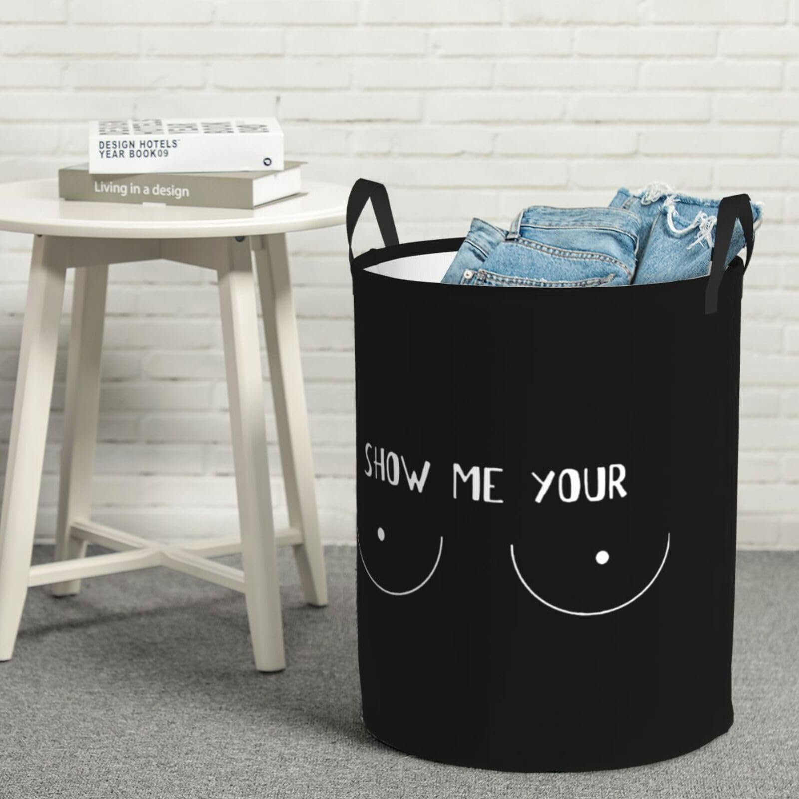 Show Me Your Boobs Laundry Basket Round Portable Storage Box Organizer Laundry Basket Portable Laundry Organizer