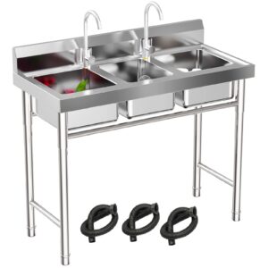 3 compartment sink commercial kitchen sink with 2 hot & cold faucet stainless steel outdoor sink freestanding utility sink for restaurant laundry each sink 11"l x 9"w x 7"h