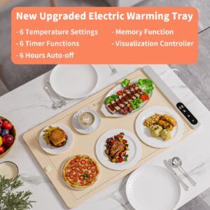 Electric Warming Tray, 6 Temperature Setting & 6 Timer Functions Warming Mat for Food, Fast Heating, 6 Hours Auto-off, Food Warmers for Parties Buffets Gatherings Daily Use, White