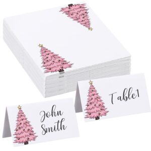 fumete 100 pcs christmas place cards for table setting pink christmas tree name place cards tented folded name place cards holders for dinner brunch table decorations xmas holiday party supplies