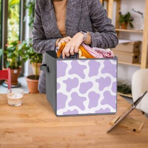 OPOZSDF Collapsible Storage Bin 10.6 x10.6 Inch Decorative Cube Organizers, Storage Basket Bin Compatible with Cow Print Purple Cube Box with Handles, 1 Pack