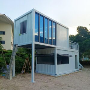 2 Room Customized Container Houses Two-Story Villas Prefab Tiny Homes to Live in for Adults Mini Mobile Home Modular Guest Homes kit casas prefabricadas para Vivir, with Stair Terrace guardrail