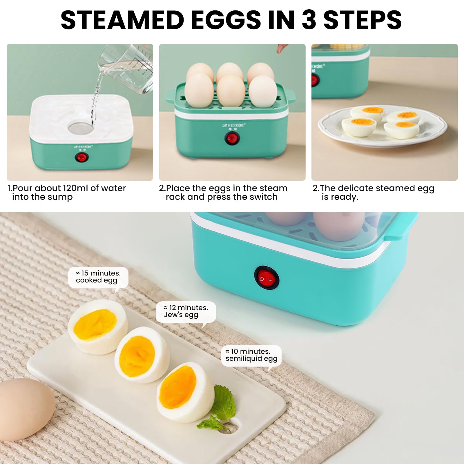 Triple Egg Cooker, 18 Egg Capacity Electric Egg Cooker with Auto Shut-Off Function makes hard, medium or soft boiled eggs quickly and meets your many needs for eggs and food.