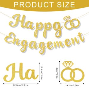 Happy Engagement Banner, Glitter Gold Congratulations Wedding Decorations Marriage Proposal Just Engaged Banner for Bride-To-Be Groom-To-Be Lovers Anniversary Party Supplies (Unassembled)