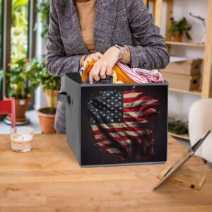 OPOZSDF Collapsible Storage Bin, 10.6 x 10.6 inch Storage Cube Organizer Compatible with American Flag Art, Decorative Storage Basket for Shelves Laundry 1 Piece