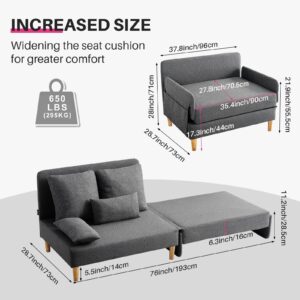 Redlife Oversized Sofa Chair, Convertible Sleeper Sofa, 3-in-1 Convertible Sofa Bed Folding Sleeper Bed Chair, Oversized Comfy Single Sofa Couch with 4 Pillows for 650lbs Big Man (Grey)