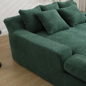 Chenille 2-Seater Lazy Sofa, Loveseat Couch Sofa,Deep Seat Sectional Sofa Cloud Couch, 66" Upholstered Modular Sofa Couch for Living Room, Square Arm Sofa,Sleeper Sofa with 5 Back Pillows Green