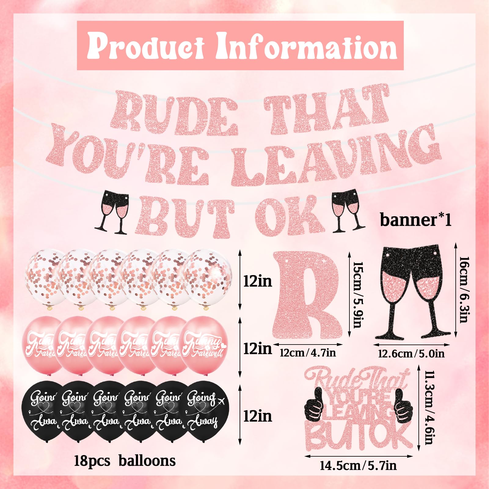 RUDE THAT YOU'RE LEAVING BUT OK Banner & Cake Toppers & Balloons, Going Away Party Decorations, Office Coworker Goodbye Party, Retirement Party Decoration, Graduation Party Decorations(Rose Gold)