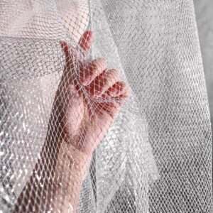 Mesh Fabric Hard Fish Net 59x108 Inch 3 Yard Netting for Sewing Clothes DIY Decoration Gold Silver