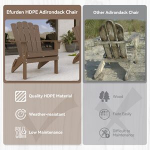 EFURDEN Adirondack Chair Set of 4, HDPE Folding Adirondack Chairs, Wide Armrest and High Backrest Fire Pit Chairs, All Weather & Fade Resistant Outdoor Chair for Garden Patio Backyard Porch, Brown