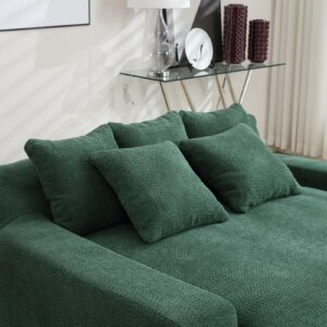 Chenille 2-Seater Lazy Sofa, Loveseat Couch Sofa,Deep Seat Sectional Sofa Cloud Couch, 66" Upholstered Modular Sofa Couch for Living Room, Square Arm Sofa,Sleeper Sofa with 5 Back Pillows Green