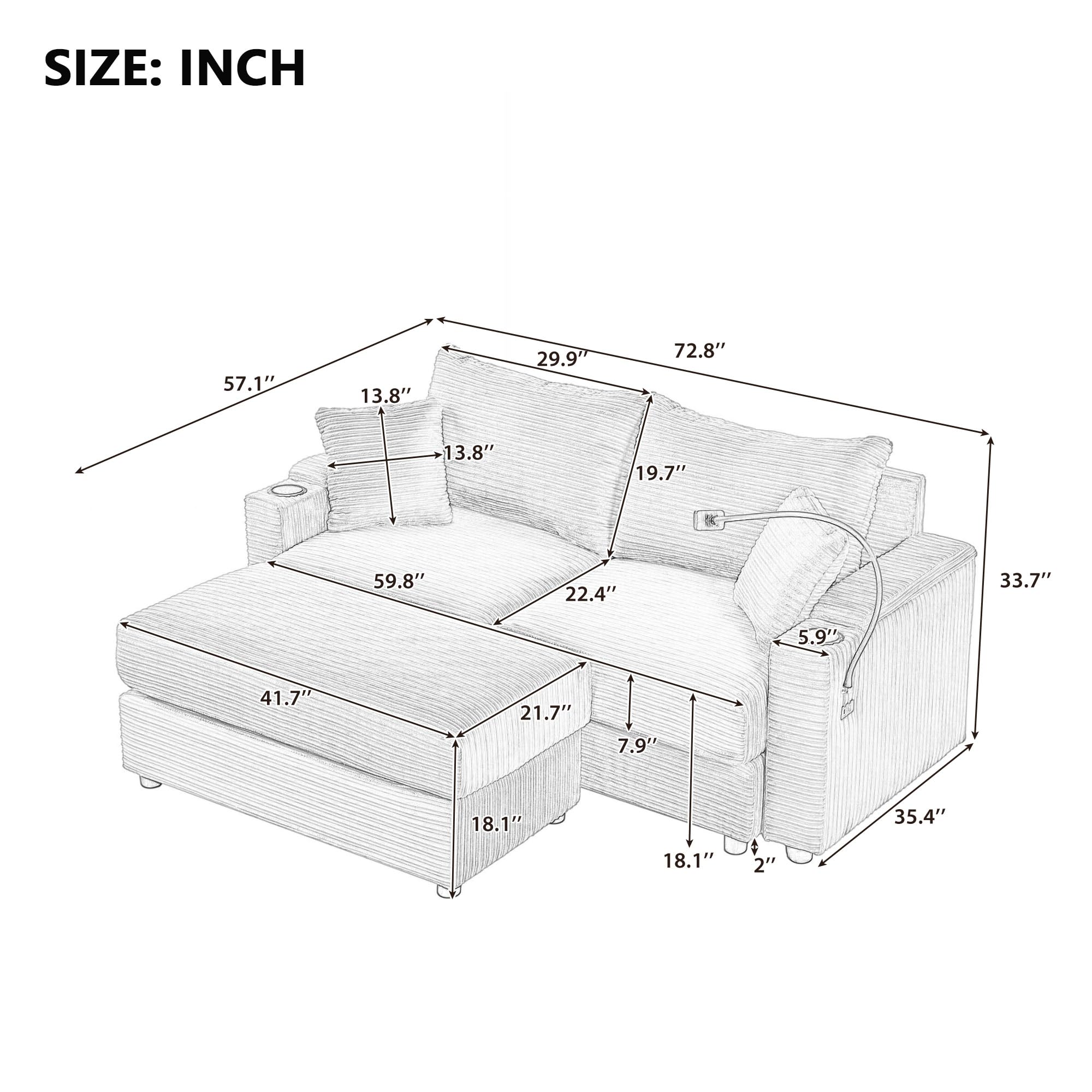 Modern L-Shaped Sectional Sofa with Chaise,Two USB Ports & Cup Holders, Loveseat Couch with A Phone Holder for Small Space Green