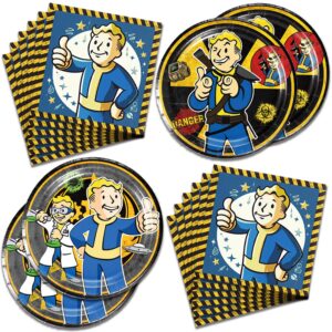 fuyhiuous 40pcs fallout vedio game party supplies include 20 plates, 20 napkins for the fallout birthday party decoration