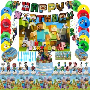 hug-chums game birthday decorations party supplies for boys & girls - happy banner backdrop tableware set tablecloth cake topper cupcake toppers latex balloons hanging swirls - christmas stuff