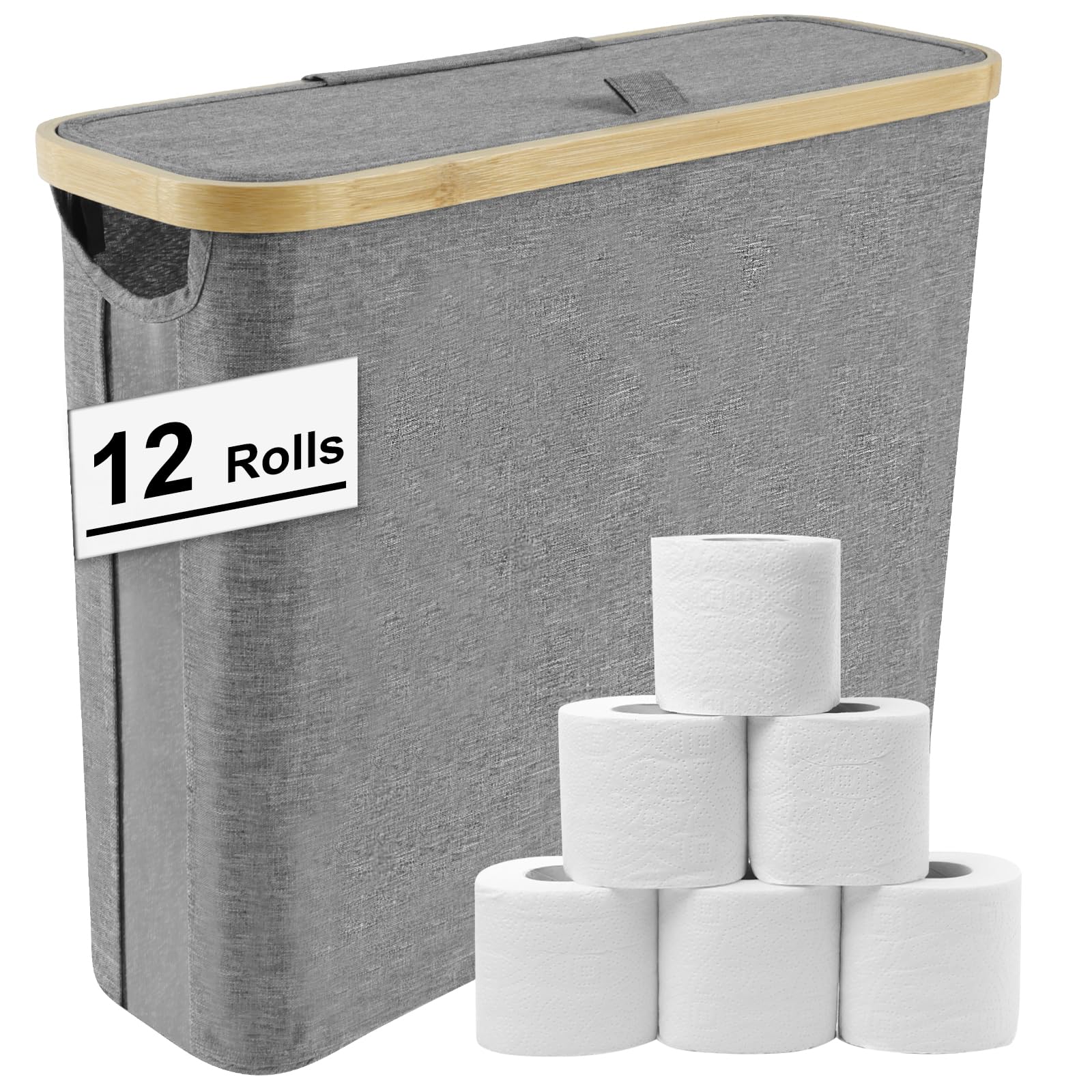 SOEWWEKLAX Toilet Paper Basket,23L Toilet Paper Storage,Toilet Paper Organizer for Bathroom,Free Standing Toilet Paper Holder Stand for 12 Rolls (Gray)