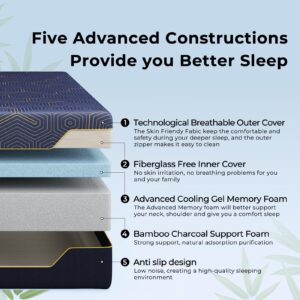 Rolanstar Full Size Mattress 10 inch, Memory Foam Mattress for Pressure Relief, Cooling Gel Mattress in a Box, Bamboo-Charcoal Foam Mattress, Firm, Fiberglass Free, CertiPUR-US Certified