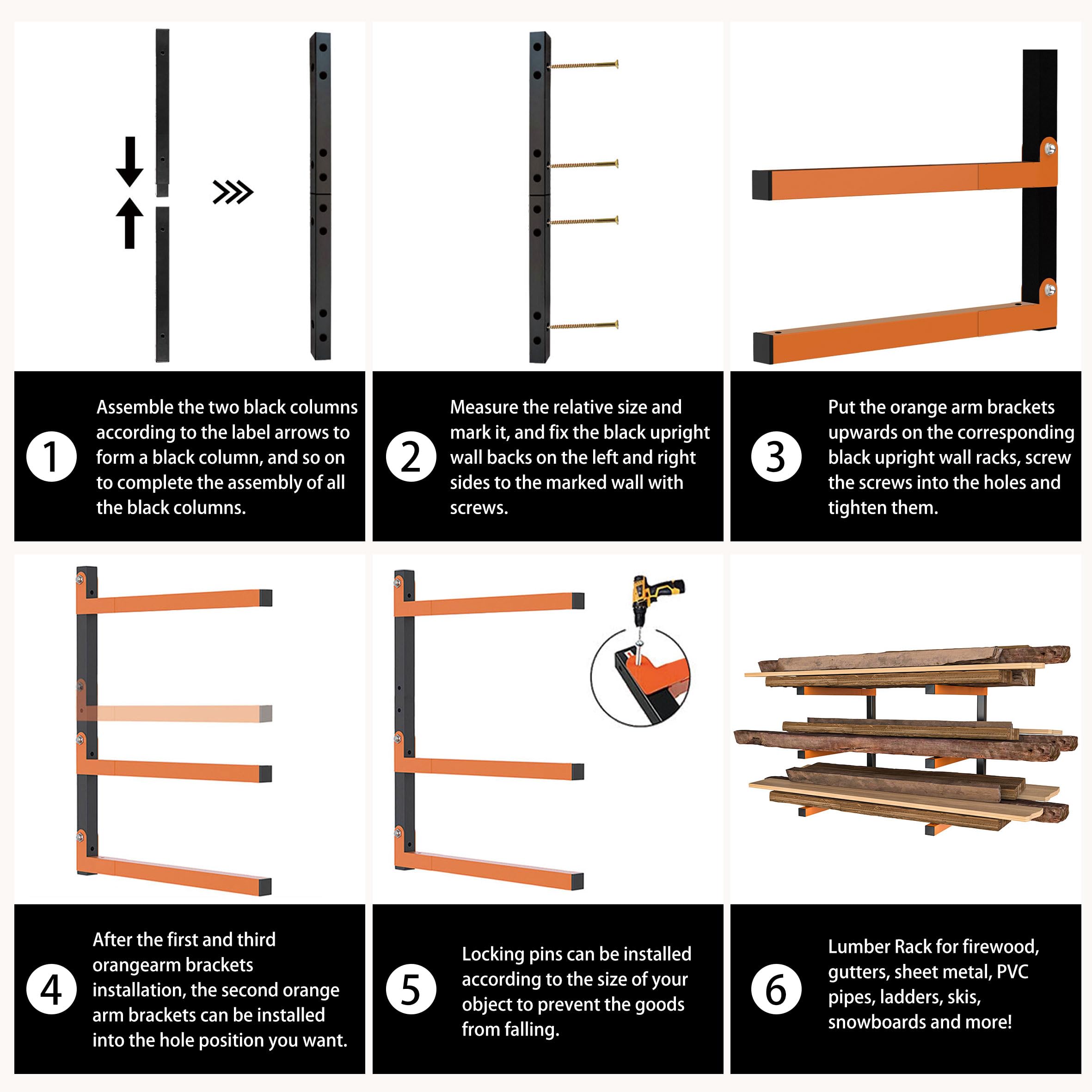 Caliee Wood Organizer Rack and Lumber Storage Rack Wall Mount with 3-Level Holds Up 1400 LBS,Garage Organization and Wall Storage,4 Pieces