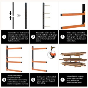 Caliee Wood Organizer Rack and Lumber Storage Rack Wall Mount with 3-Level Holds Up 1400 LBS,Garage Organization and Wall Storage,2 Pieces