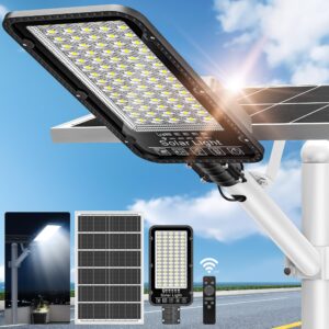 WYWNA 8000W Solar Street Lights Outdoor+5000W Solar Street Lights Outdoor - 6500K Solar Parking Lot Lights Commercial Dusk to Dawn, Heavy Duty Split Type LED Solar Street Light Remote Control, Street