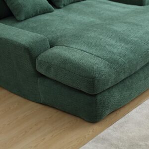 Chenille 2-Seater Lazy Sofa, Loveseat Couch Sofa,Deep Seat Sectional Sofa Cloud Couch, 66" Upholstered Modular Sofa Couch for Living Room, Square Arm Sofa,Sleeper Sofa with 5 Back Pillows Green