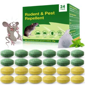 mouse repellent outdoor, 24 pack peppermint oil mouse and squirrel deterrent for indoor attic garage, safe for pets & family, natural repellent to keep rodents away from garden and home