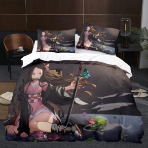 Anime 3D Demon Slayer: Duvet Cover 3 Piece Bedding Set,Teen Comforter Cover Set Super Soft Duvet Cover with Pillowcase(Style 34 Full: 78"x90"