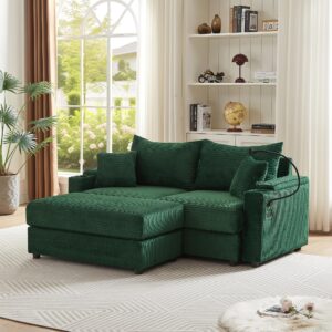 Modern L-Shaped Sectional Sofa with Chaise,Two USB Ports & Cup Holders, Loveseat Couch with A Phone Holder for Small Space Green