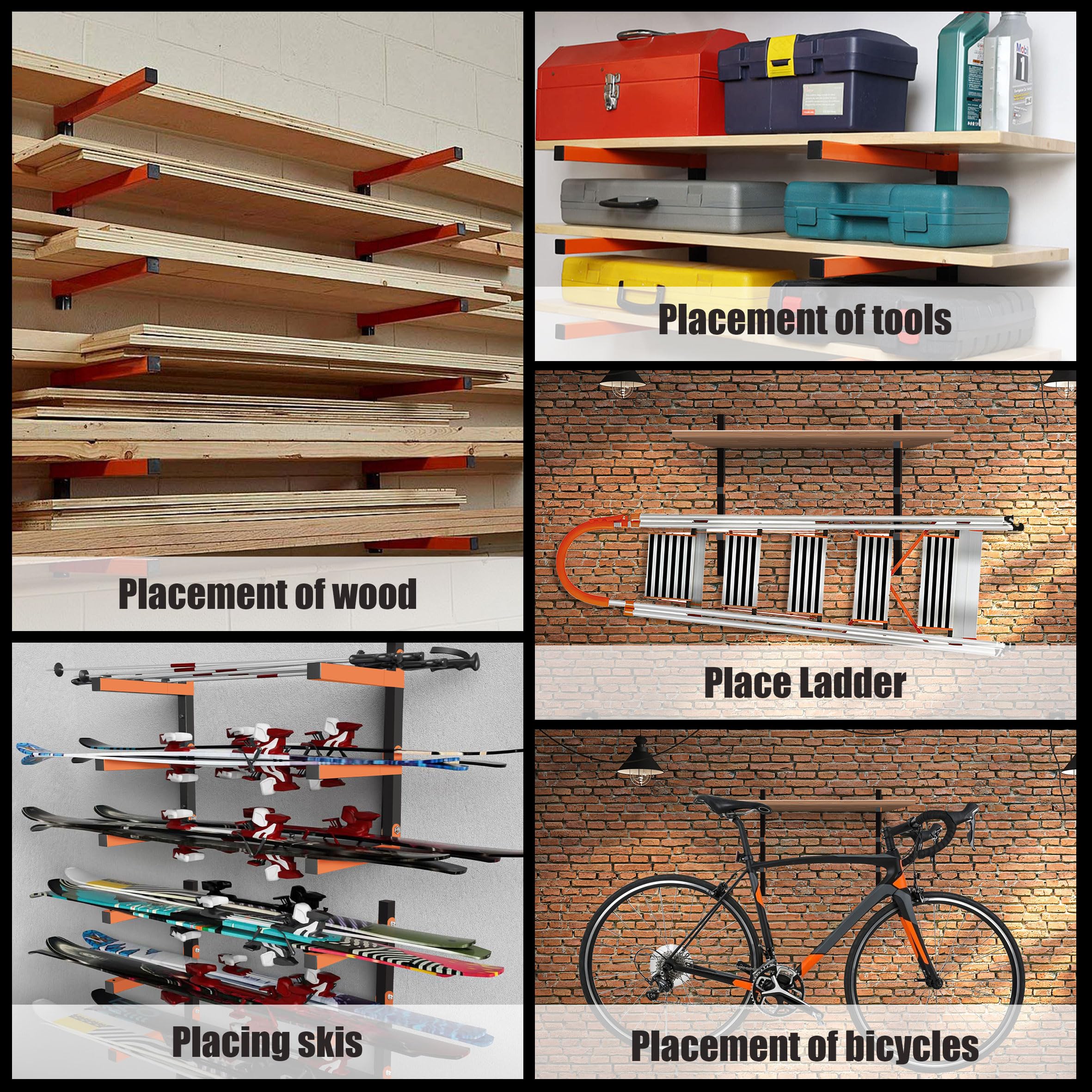 Caliee Wood Organizer Rack and Lumber Storage Rack Wall Mount with 3-Level Holds Up 1400 LBS,Garage Organization and Wall Storage,4 Pieces