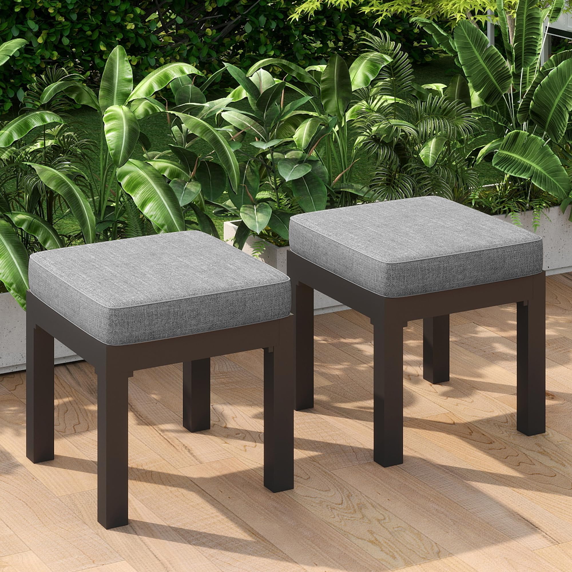 COVERONICS Outdoor 2 Pieces Aluminum Ottoman - Patio Furniture Foot Rest Stool with Aluminum Frame and Waterproof Cushions, All-Weather Footrest Seat Balcony Backyard Poolside Gray