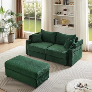 modern l-shaped sectional sofa with chaise,two usb ports & cup holders, loveseat couch with a phone holder for small space green