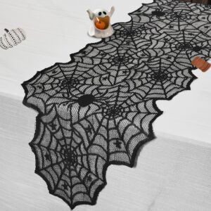 halloween table runner, black lace spider web table cloth for halloween table decor, creepy table runner for halloween party dinner table decoration indoor