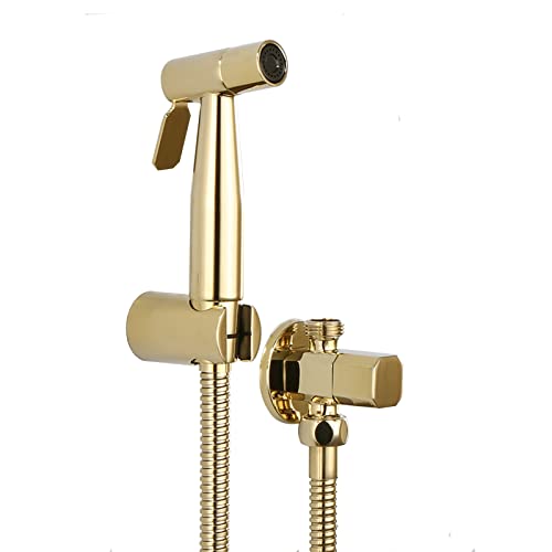 MINJING Handheld Cloth Diaper Sprayer, Zirconium Gold Toilet Bidet Sprayer Set, Stainless Steel Bidet Shower Douche Kit, Bathroom Bidet Attachment Set for Personal Hygiene,B Set