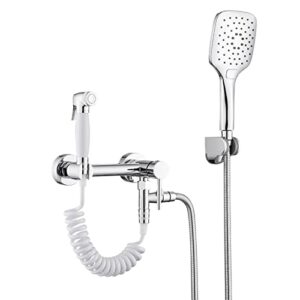 minjing brass toilet bidet sprayer, bathroom handheld shower set, bidet faucet with hot and cold water, wall mounted bathroom bidet attachment set for personal hygiene,b set