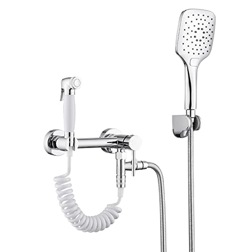 MINJING Brass Toilet Bidet Sprayer, Bathroom Handheld Shower Set, Bidet Faucet with Hot and Cold Water, Wall Mounted Bathroom Bidet Attachment Set for Personal Hygiene,B Set