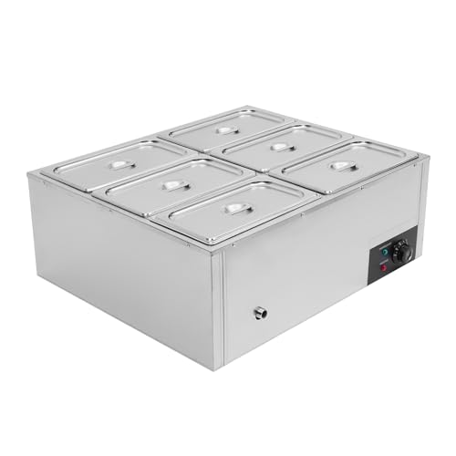 6-Pan Commercial Food Warmer, 850W Commercial Food Warmer Steamer Temperature Adjustable, Electric Stainless Steel Countertop for Parties, Catering, Restaurants