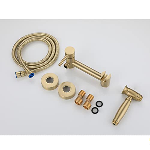 MINJING Bidet Sprayer Set for Toilet, Handheld Cloth Diaper Sprayer, Brass Bathroom Bidet Attachment Set, Hot and Cold Bidet Faucet for Personal Hygiene, Brushed Gold