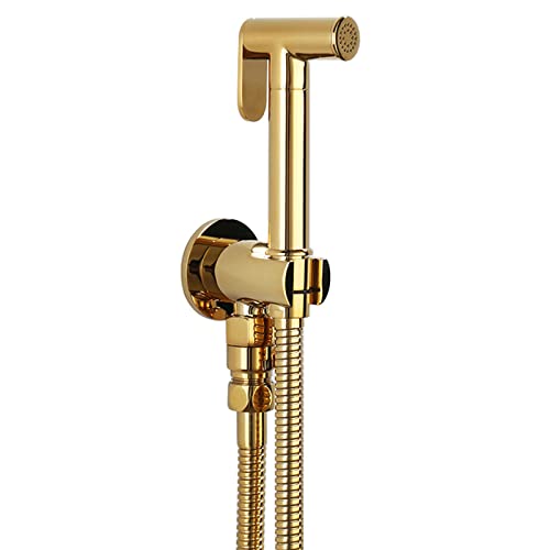 MINJING Handheld Toilet Bidet Sprayer, Shiny Titanium Gold Bathroom Shower Douche Kit, Solid Brass Cloth Diaper Sprayer, Wall Mounted Single Cold Bidet Faucet for Personal Hygiene,B