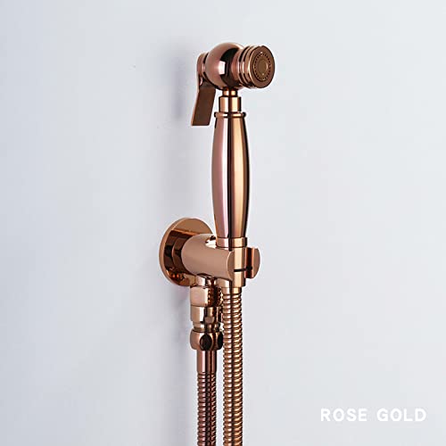 MINJING Rose Gold Handheld Toilet Bidet Sprayer, Solid Brass Bathroom Shattaf Shower Attachment, Wall Mount Single Cold Bidet Faucet with Brass Angle Valve,B