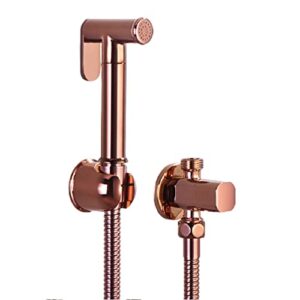 minjing handheld toilet bidet sprayer, brass rose gold shower douche kit, adjustable water pressure control cloth diaper sprayer, wall mount cold water bathroom bidet faucet,b set