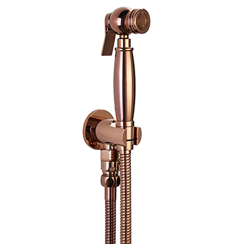 MINJING Rose Gold Handheld Toilet Bidet Sprayer, Solid Brass Bathroom Shattaf Shower Attachment, Wall Mount Single Cold Bidet Faucet with Brass Angle Valve,B