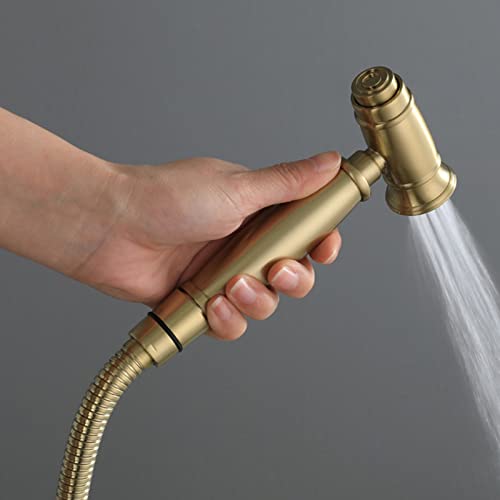 MINJING Bidet Sprayer Set for Toilet, Handheld Cloth Diaper Sprayer, Brass Bathroom Bidet Attachment Set, Hot and Cold Bidet Faucet for Personal Hygiene, Brushed Gold