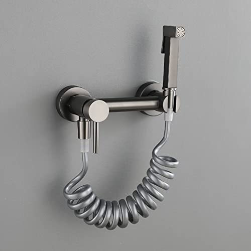 MINJING Wall Mounted Toilet Shower Spray Mixer Set Grey Hand Held Sprayer Toilet Attachment Hot and Cold Single Handle Bidet Sprayer Kit for Toilet for Bathroom,Spring Hose