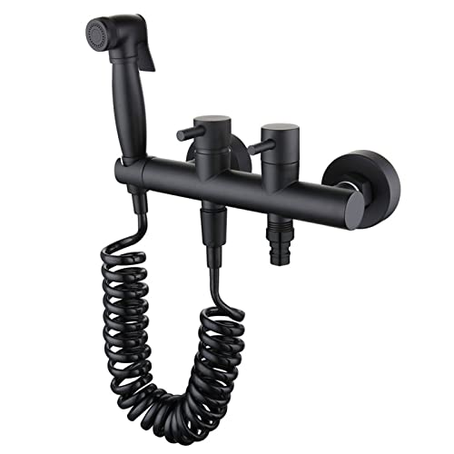 MINJING Handheld Bidet Sprayer, All Copper Black Bathroom Toilet Bidet Attachment Set, Wall Mounted Bidet Faucet with Hot and Cold Water, Portable Cloth Diaper Sprayer